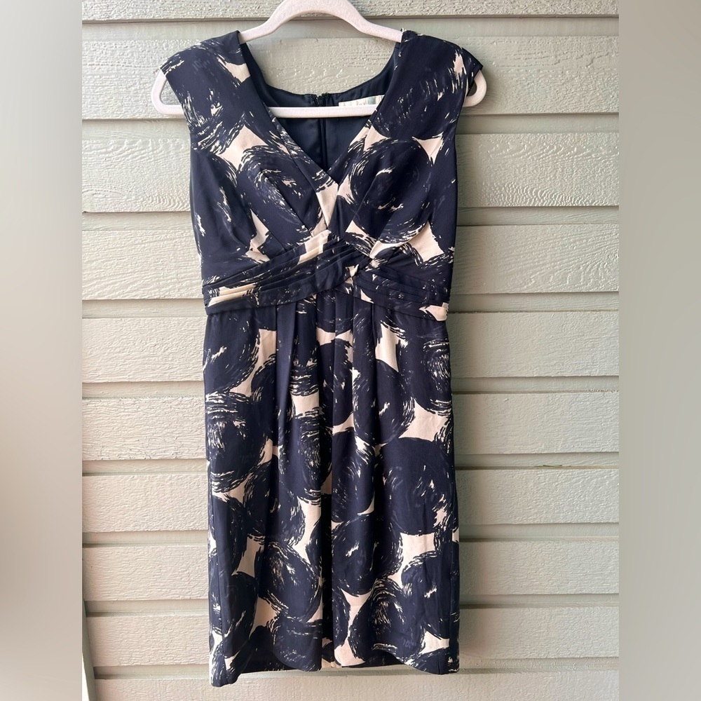 Boden Blue & White Abstract Dot Sleeveless Sheath Dress - Size 4R / UK 8